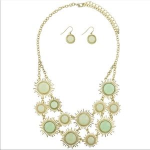 Mint Sunburst Statement Necklace & Earring Set